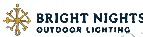 Bright Nights Outdoor Lighting logo with a gold radial snowflake/light emblem and stacked dark-green wordmark.