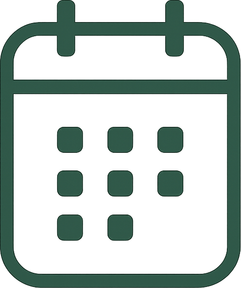 Small gold outlined calendar icon with a four-square grid.