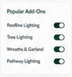 Miniature Popular Add-Ons panel with several dark-green toggle switches.